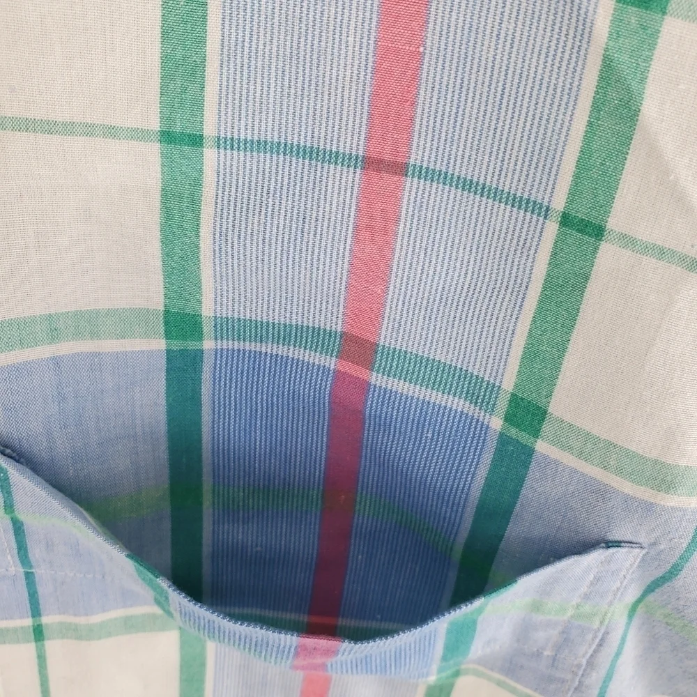 Vtg Levis Shirt Mens XL Tartan Plaid Button Down Blue White Colorgraphs 80s SS